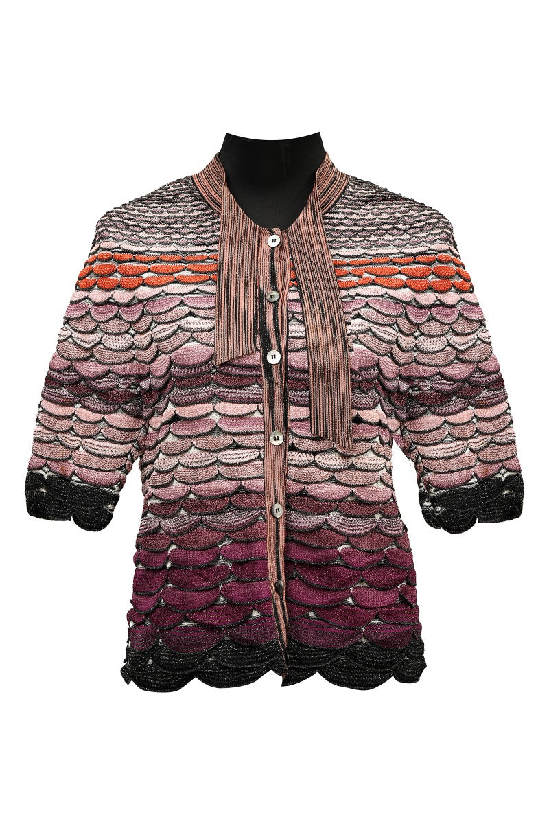 Missoni Size 42 Pink Chevron Pattern Cardigan Set