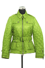 Burberry Size M Brit Green Quillted Zip Up Jacket With Belt