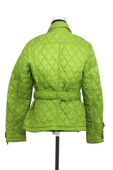 Burberry Size M Brit Green Quillted Zip Up Jacket With Belt