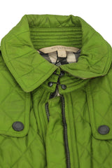 Burberry Size M Brit Green Quillted Zip Up Jacket With Belt