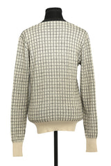 Burberry Size L Plaid V-Neck White Merino Wool & Cashmere Sweater
