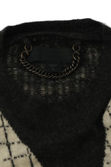 Burberry Size L Plaid V-Neck White Merino Wool & Cashmere Sweater