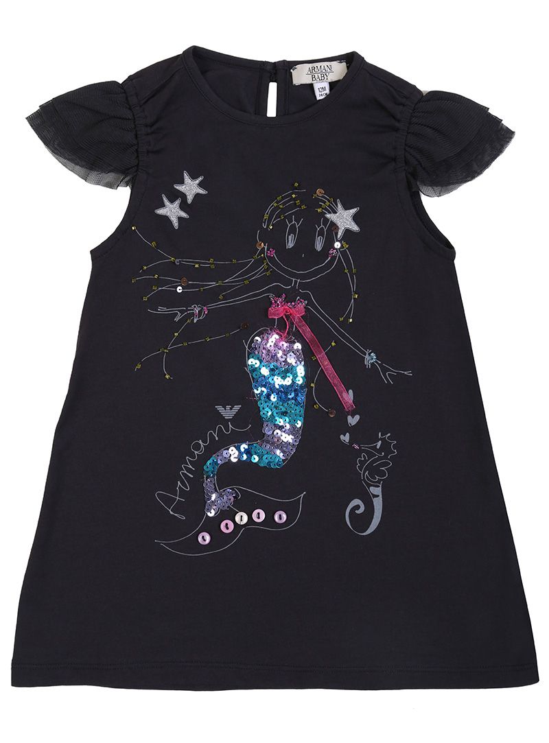 Armani Junior Black Embroidered Mermaid Dress