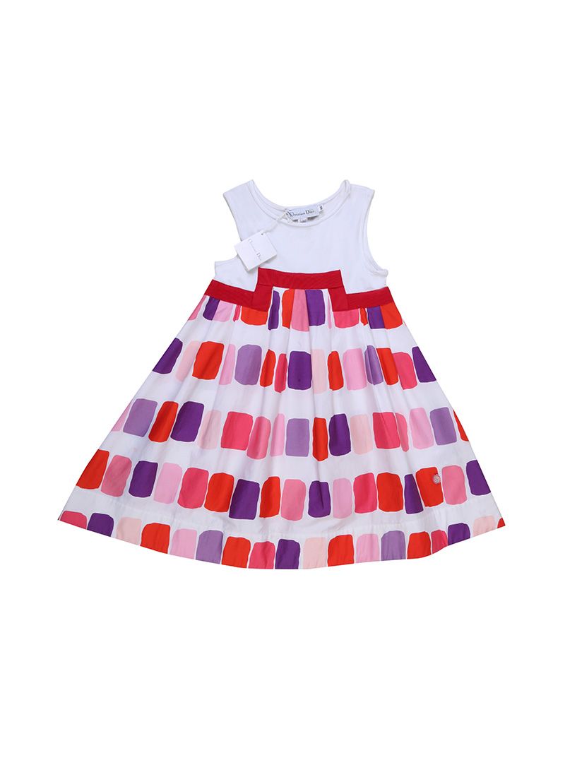 Baby Dior White Classic Printed Cotton Frock