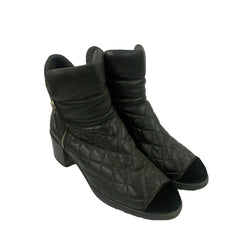 Chanel EU 40.5 Quilted Leather Black Ankle Boots