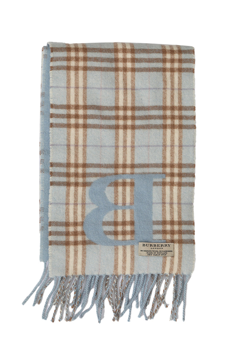 Burberry Blue Cashmere Checks Muffler
