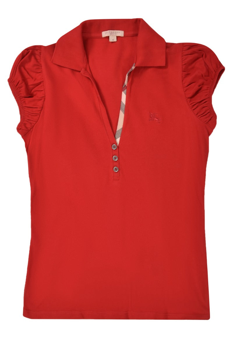 Burberry Cotton Pique Puff Sleeve Polo T Shirt