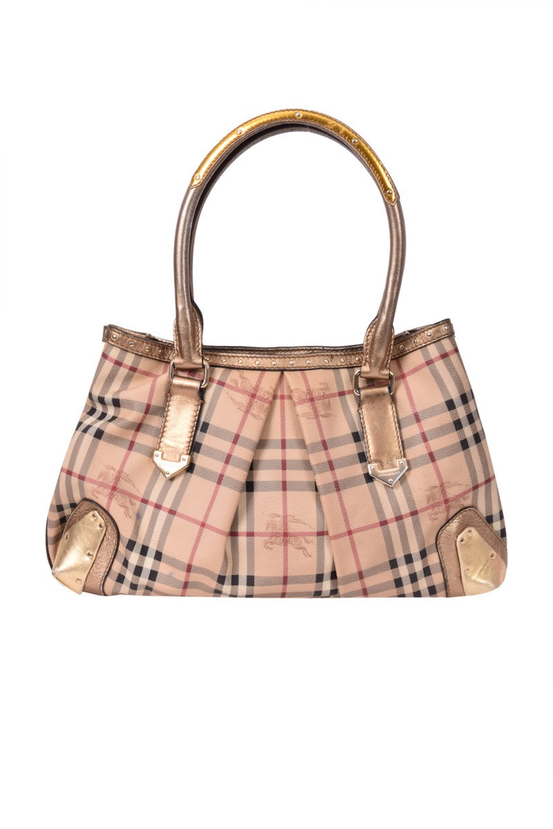 Burberry Haymarket Check Pvc Studded Tote Bag