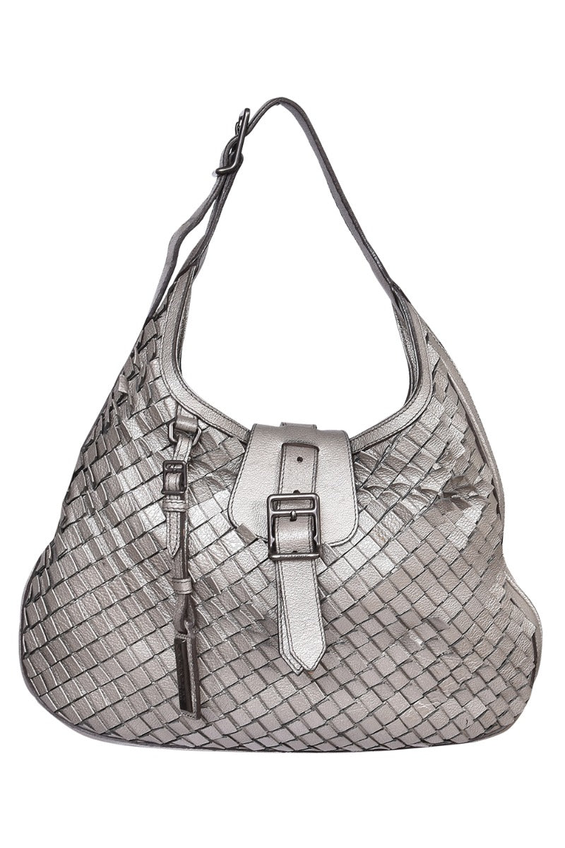 Burberry Metallic Gray Leather Brooke Hobo Bag