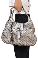 Burberry Metallic Gray Leather Brooke Hobo Bag