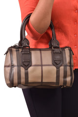 Burberry Taupe Nova Check Leather Handbag