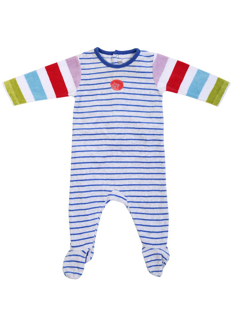 Catimini Blue Striped Velour Romper