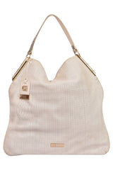 Cavalli Class White Perforated Leather Hobo Bag