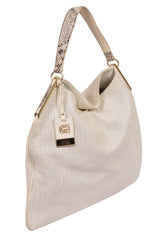 Cavalli Class White Perforated Leather Hobo Bag
