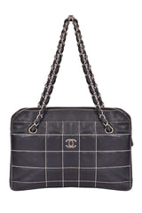 Chanel Black Leather Stitch Double Chain Handbag