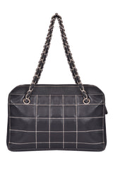 Chanel Black Leather Stitch Double Chain Handbag