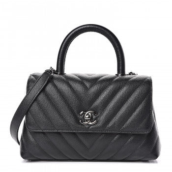 Chanel Caviar Chevron Quilted Mini Coco Handle Bag