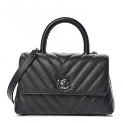 Chanel Caviar Chevron Quilted Mini Coco Handle Bag