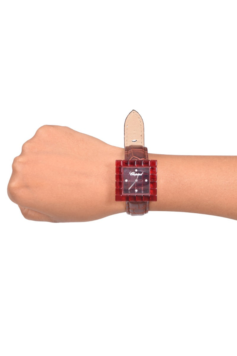 Chopard Ice Cube Red Resin Diamond Ladies Watch