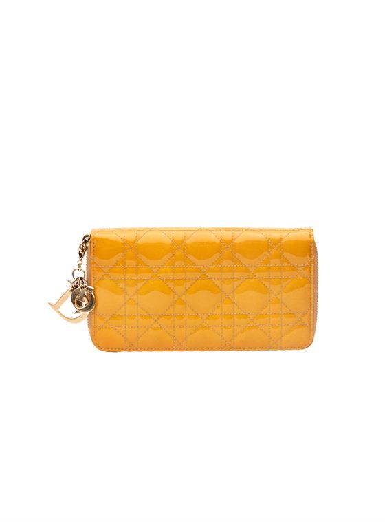 Christian Dior Beige Patent Leather Cannage Wallet