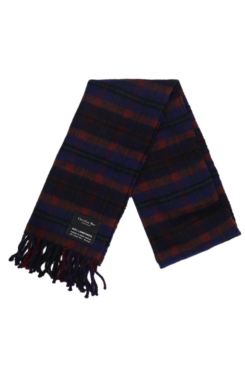 Christian Dior Blue Checkered Lambswool Scarf