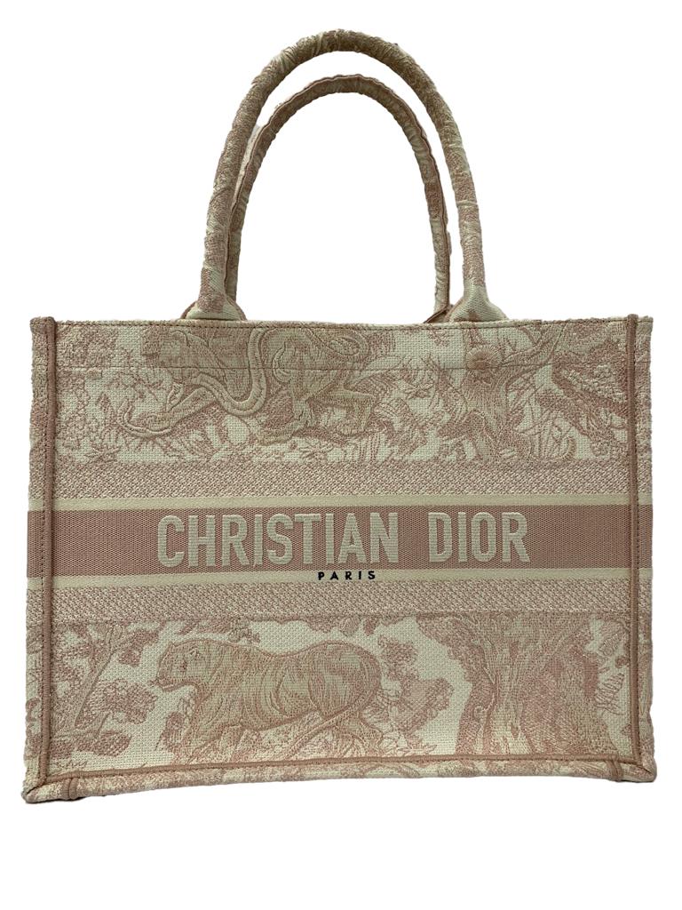 Christian Dior Toile De Jouy Embroidery Medium Book Tote Bag