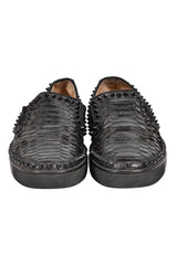 Christian Louboutin Black Python Leather Spike Pik Boat Slip On Sneakers Sneakers