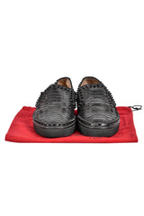 Christian Louboutin Black Python Leather Spike Pik Boat Slip On Sneakers Sneakers