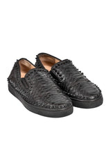 Christian Louboutin Black Python Leather Spike Pik Boat Slip On Sneakers Sneakers
