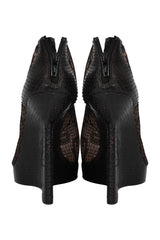 Christian Louboutin Janet Python Black Lace Wedges