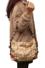 Coach Beige Canvas And Leather Carly Hobo Bag