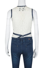 D&G Indigo Printed Washed Denim Lace Back Waist Coat