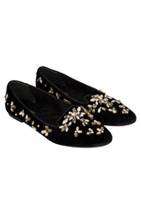 Dolce And Gabbana Velvet Embellished Loafers