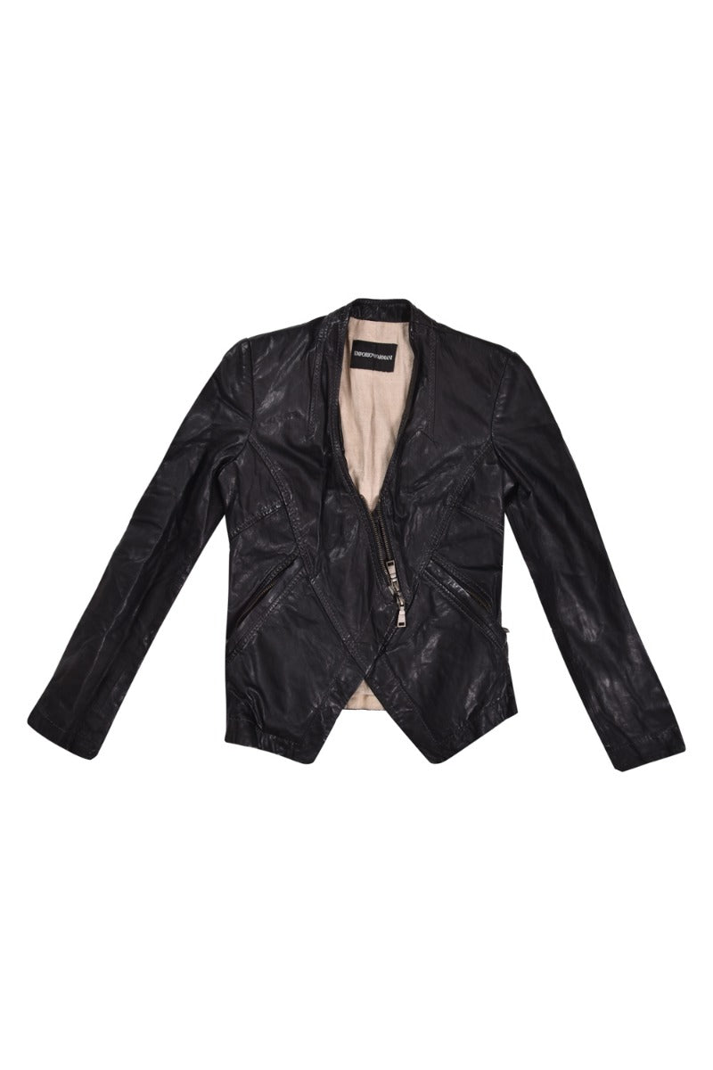 Emporio Armani Black Leather Jacket Rt97-10
