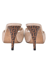 Fendi Beige Glitter Suede Leather Peep Toe Pumps