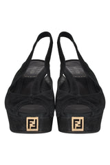 Fendi Black Suede Peep Toe Heels