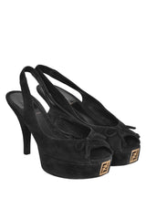 Fendi Black Suede Peep Toe Heels