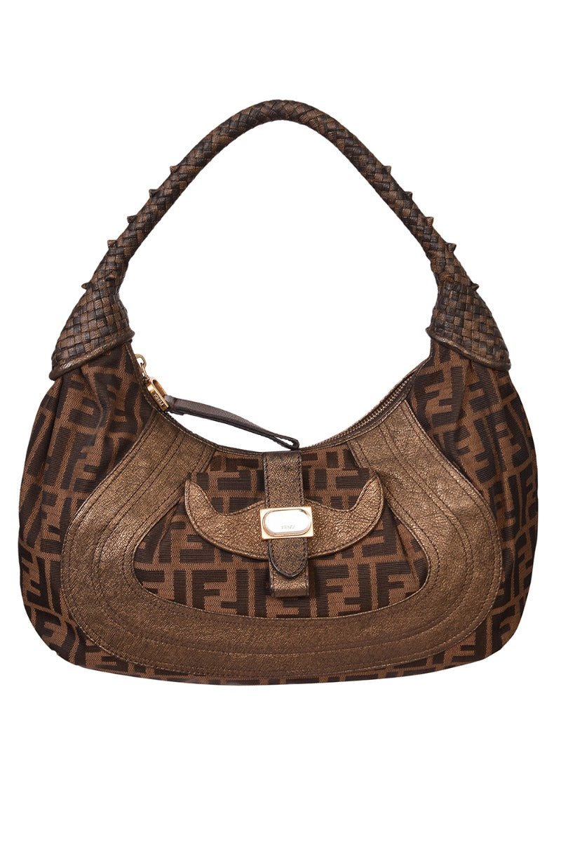 Fendi Brown/Metallic Zucca Canvas And Leather Spy