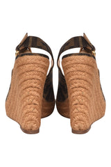 Fendi Brown Zucca Canvas Espadrille Wedge Slingbacks