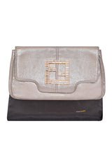Fendi Metallic Crystal Logo Fabric Flap Clutch