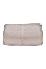 Fendi Metallic Crystal Logo Fabric Flap Clutch