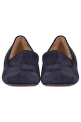 Fendi Navy Blue Suede Studded Heel Smoking Slippers