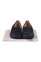 Fendi Navy Blue Suede Studded Heel Smoking Slippers