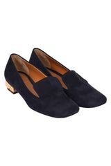 Fendi Navy Blue Suede Studded Heel Smoking Slippers