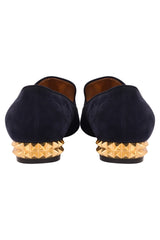Fendi Navy Blue Suede Studded Heel Smoking Slippers