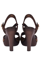 Fendi Tobacco Zucca Canvas Peep Toe Slingback Sandals