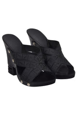Fendi Zucchino Black Clog Heels