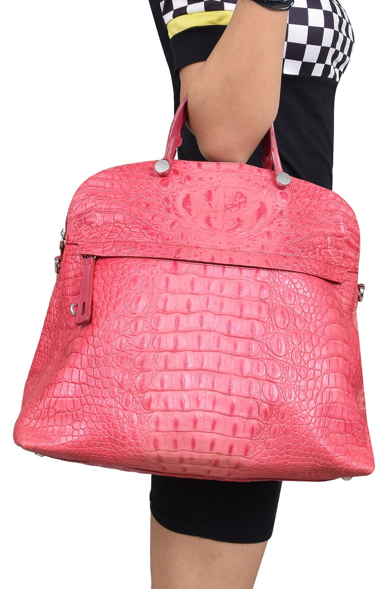 furla-croc-embossed-pink-handbag