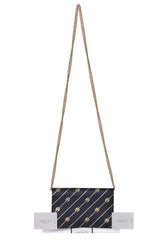 Gucci Black & Gold Calfskin Diagonal Gg Mini Chain Wallet