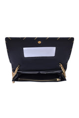 Gucci Black & Gold Calfskin Diagonal Gg Mini Chain Wallet